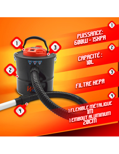 Vide cendres 600W 10L avec soufflerie - Warm Tech