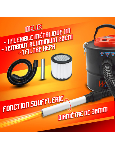 Vide cendres 600W 10L avec soufflerie - Warm Tech