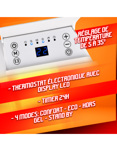 Chauffage électrique mural 1000W - 51.5x43x6.5cm - Warmtech