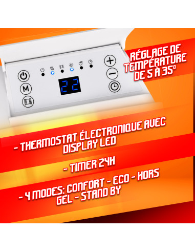 Chauffage électrique mural 1500W - 64.5x43x6.5cm - Warmtech