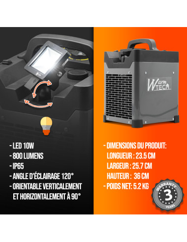 Chauffage d'atelier 3000W + Bluetooth + éclairage led 10W -