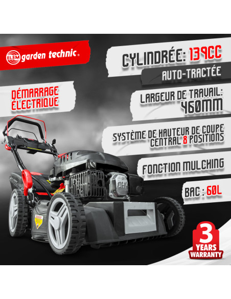 Tondeuse thermique 139cc 46cm Démarrage électrique