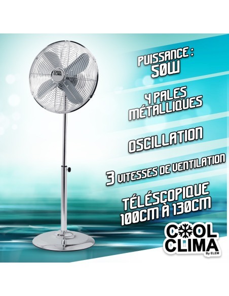 Ventilateur métal sur pied 50W 40CM - Cool Clima