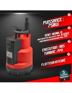 Pompe immergée eaux claires 750W avec flotteur intégré 2