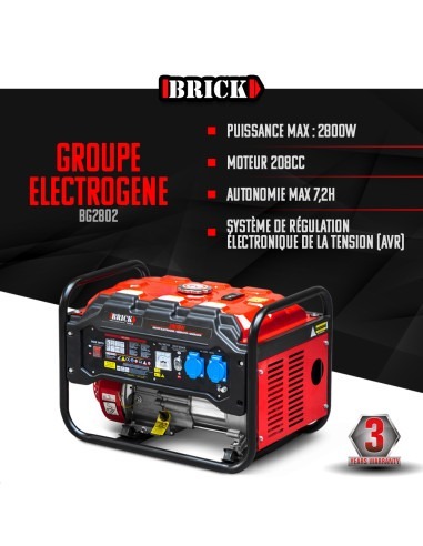 Groupe électrogène max 2800W - Essence - 2 prises - AVR - Brick