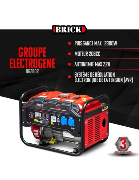 Groupe électrogène max 2800W - Essence - 2 prises - AVR - Brick