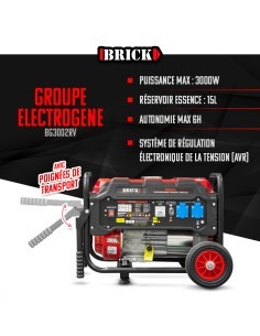 Groupe électrogène max 3000W avec roues - 2 prises - AVR - 2