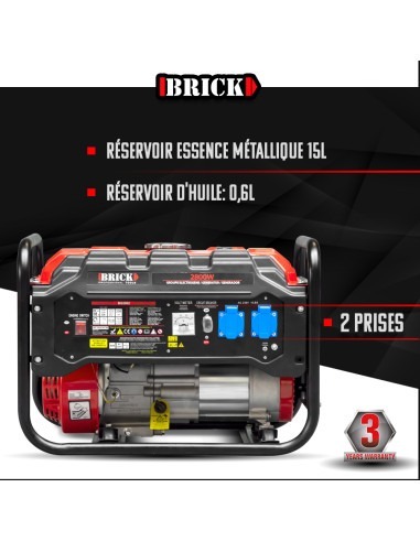 Groupe électrogène max 2800W - Essence - 2 prises - AVR - Brick