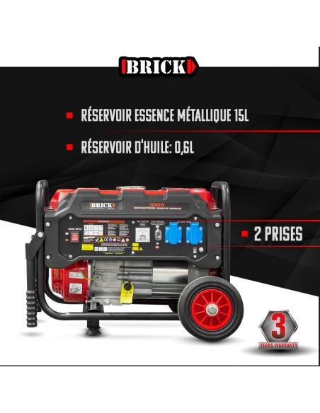 Groupe électrogène max 3000W avec roues - 2 prises - AVR -