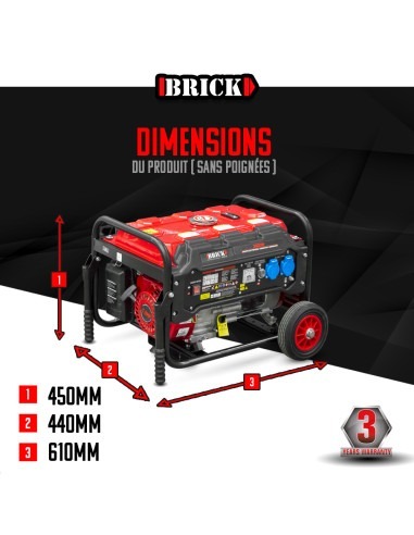 Groupe électrogène max 3000W avec roues - 2 prises - AVR -