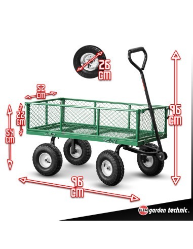 Chariot de jardin en acier 97X52X59CM - 250kg max - Elem Garden
