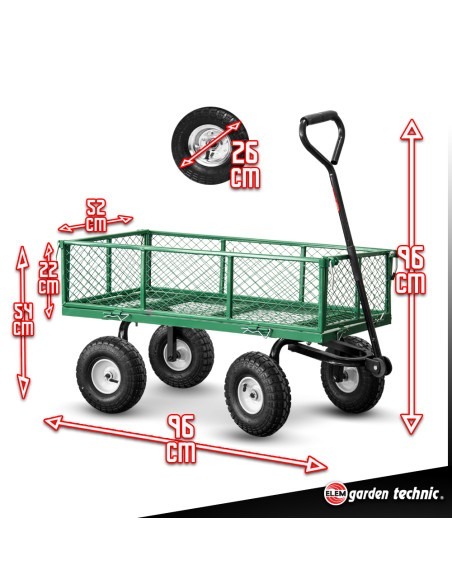 Chariot de jardin en acier 97X52X59CM - 250kg max - Elem Garden