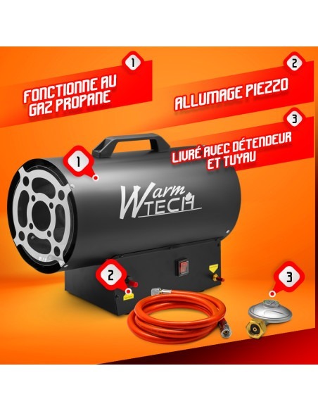 Canon à chaleur au gaz 30 KW / 102360 Btu/H - Warm Tech