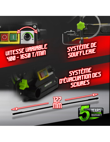 Scie à chantourner 120 W avec vitesse variable - Longueur de