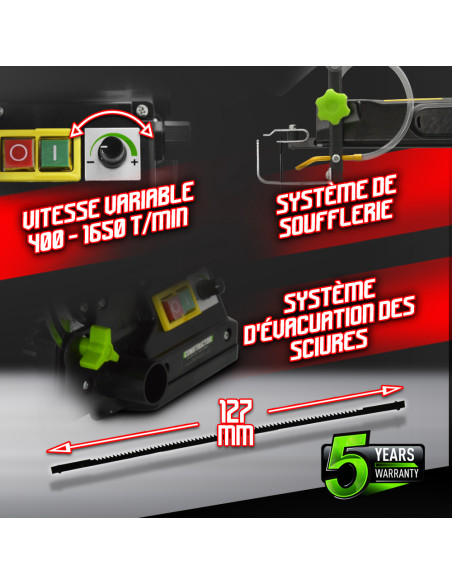 Scie à chantourner 120 W avec vitesse variable - Longueur de