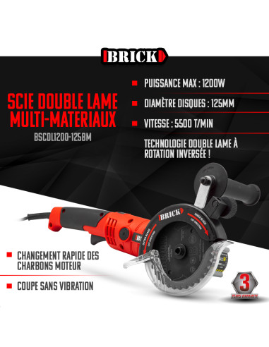 Scie circulaire 1200W double lame multimatériaux