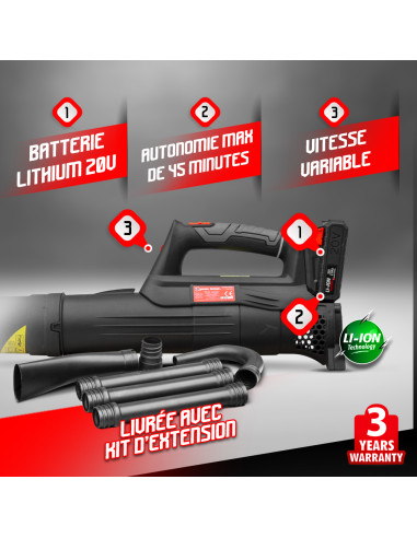 Souffleur rechargeable 20 V lithium - Elem Garden