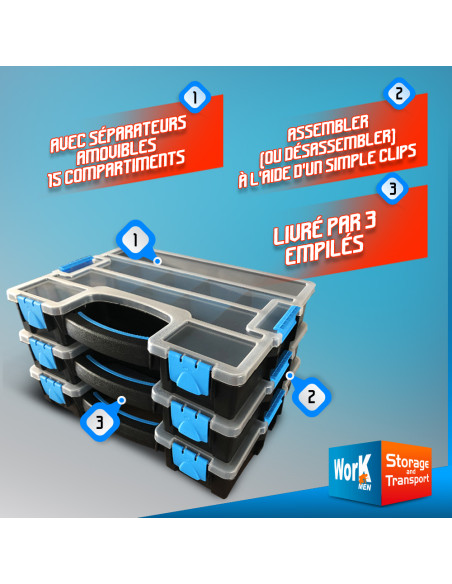 Lot de 3 coffrets empilables - Workmen