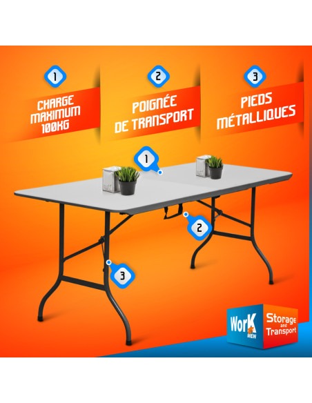 Table de camping pliante 180x70x74cm