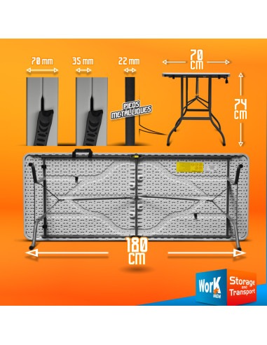 Table de camping pliante 180x70x74cm