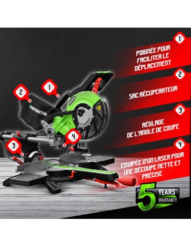 Scie onglets radiale 1800w-210mmavec laser et double