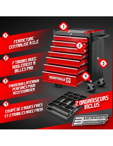 Servante d'atelier 7 tiroirs + 2 organiseurs