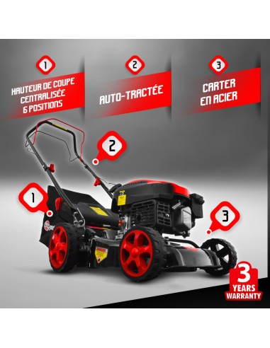 Tondeuse thermique tractée 127 CC - Largeur de coupe 40cm -