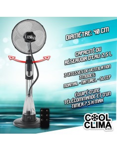 Ventilateur Brumisateur sur pied oscillant 70 W 2