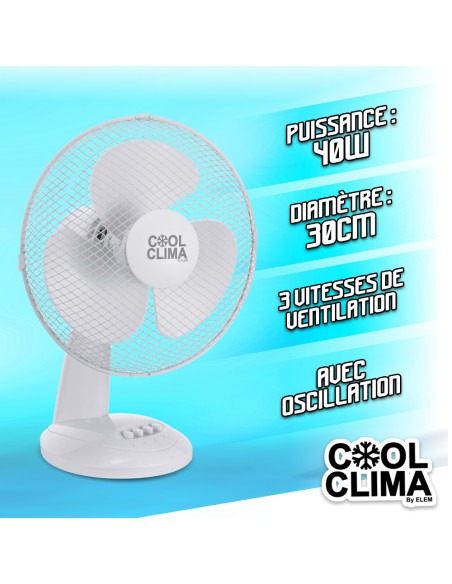 Ventilateur de table 40W - 30cm - Cool clima