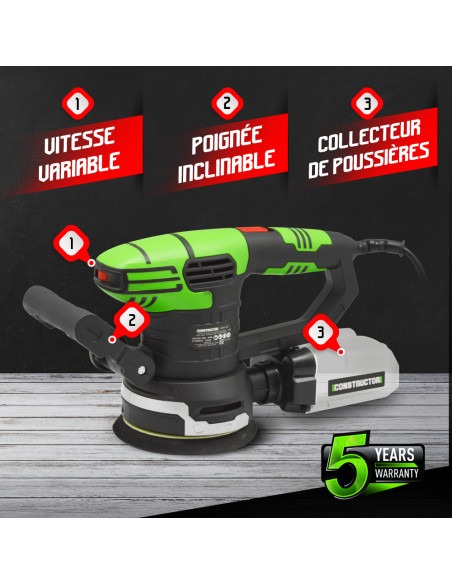 Ponceuse excentrique 450w - 125mm - Constructor