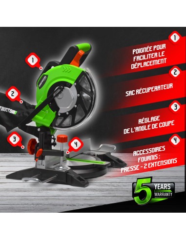 Scie à onglet 1400w - Lame 210mm 24 dents - Constructor
