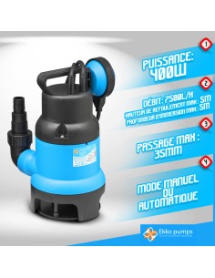 Pompe immergée pour eaux chargées 400W- Equipée d'un flotteur - 2