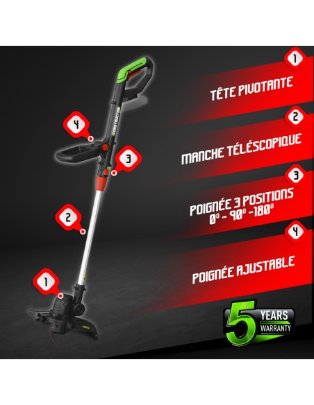 Coupe bordures 20V MAX sans batterie - Manche téléscopique -