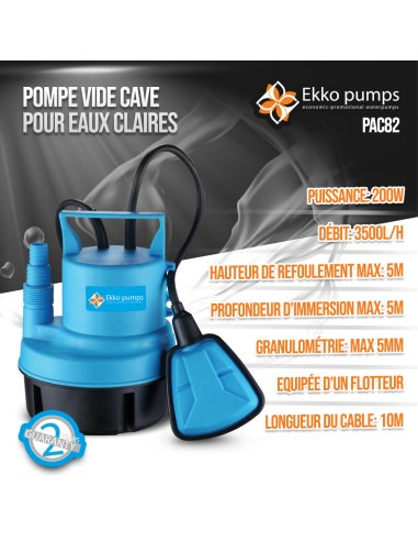 Pompe vide caves pour eaux claires 200W équipée d un flotteur -