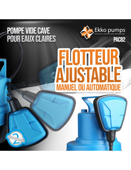 Pompe vide caves pour eaux claires 200W équipée d un flotteur -