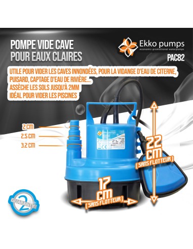 Pompe vide caves pour eaux claires 200W équipée d un flotteur -