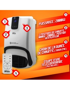 Radiateur soufflant mural sèche serviettes 2000W - 2