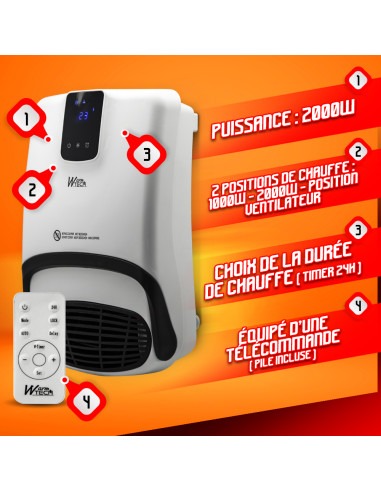 Radiateur soufflant mural sèche serviettes 2000W -