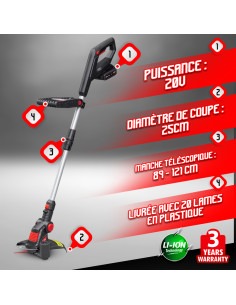 COUPE BORD.20V 25CM BAT LIT 2AMP CH.RAP. 2