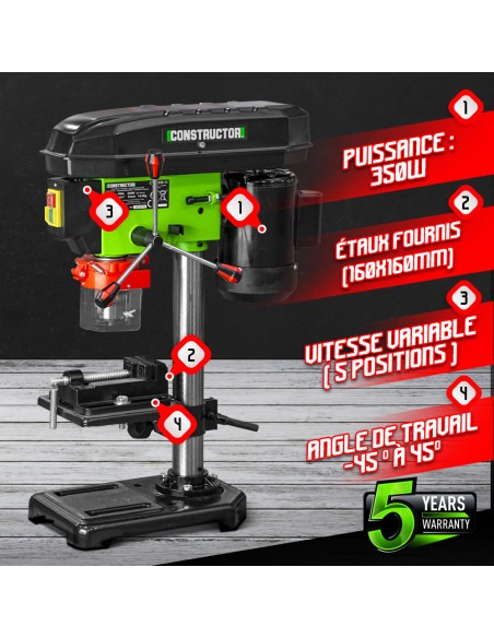 Perceuse à colonne 350W - 16mm - Constructor