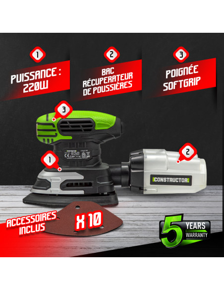 Ponceuse triangulaire 220W + coffret - Constructor