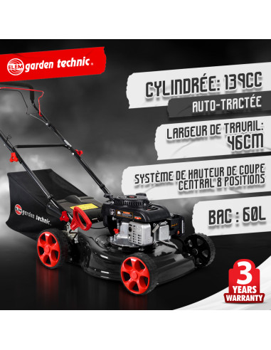 Tondeuse tractée 139cc - 46cm - Elem Garden