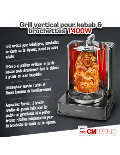 Grill vertical pour kebab et brochettes 1400W 2