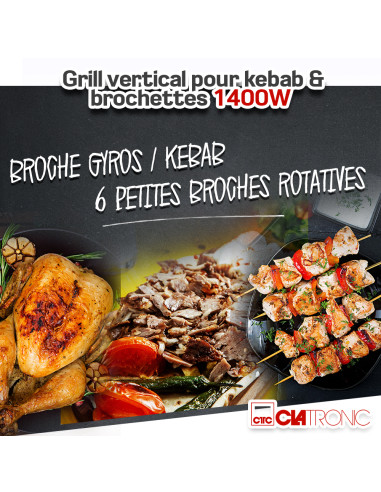 Grill vertical pour kebab et brochettes 1400W