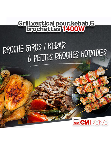 Grill vertical pour kebab et brochettes 1400W