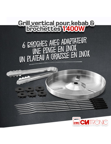 Grill vertical pour kebab et brochettes 1400W