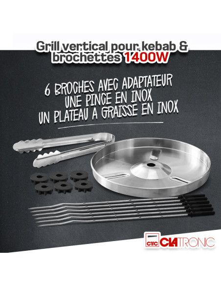 Grill vertical pour kebab et brochettes 1400W