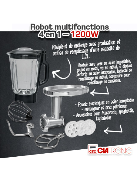 Robot multifonctions 4 en 1 - 1200W - Clatronic