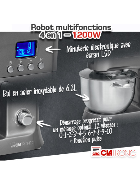 Robot multifonctions 4 en 1 - 1200W - Clatronic