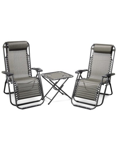 Lot de 2 chaises longues + table pliable